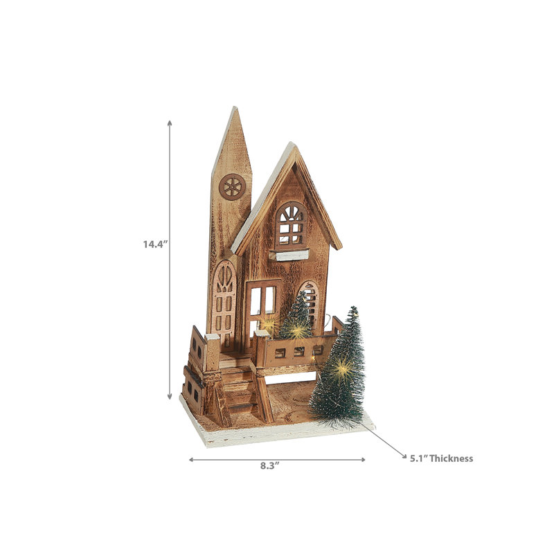 Église à DEL en bois naturel avec porche