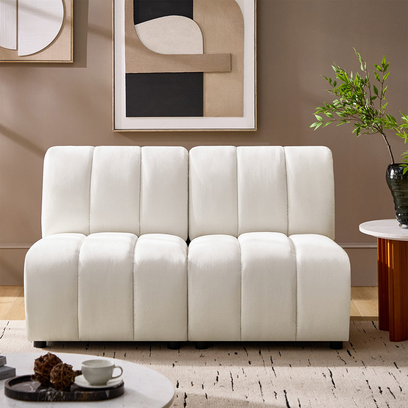 Shalon 56" Modern Modular Chenille 2-Piece Channel Tufted Loveseat , Ivory