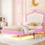 Lit simple avec lumières à DEL et tête de lit couronne, rose et blanc, style moderne, conception stable et silencieuse, sans frottement