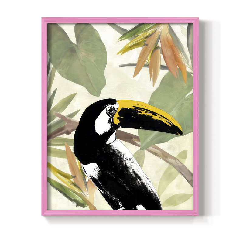 «Parrot in the Leaves II», reproduction encadrée - bois massif, H 15 po x l 12 po, Rose