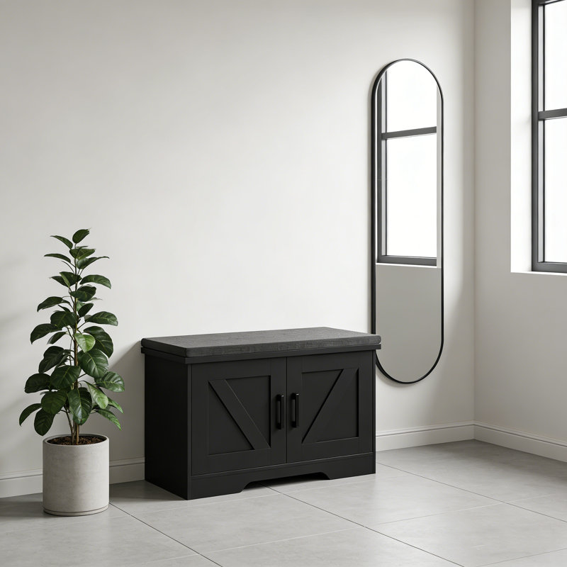 Banc de rangement avec siège rembourré, H 17,72 po x l 27,56 po x P 13,78 po