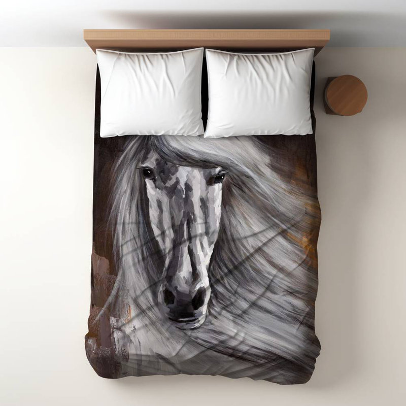 Polyester Sateen Duvet Cover, Twin Duvet, White Proud White Horse