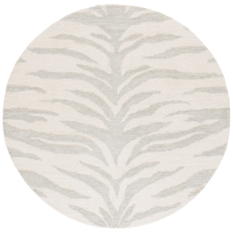 Jerramy Ebony Hand Tufted Wool Cotton Animal Print Rug in Ivory/Green, Round 6'