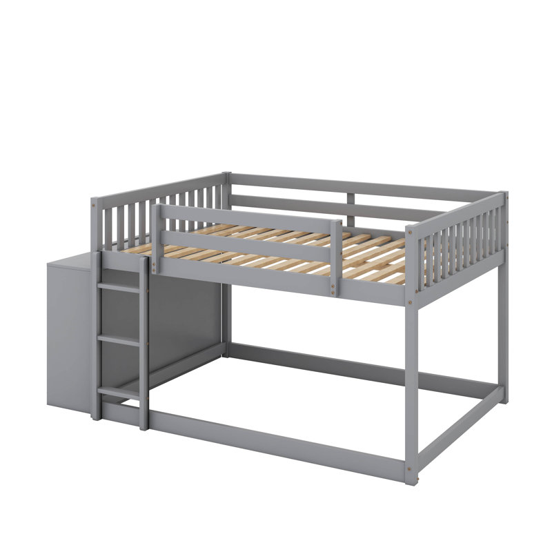 Lit superposé double au-dessus de double avec tiroirs et tablettes, Gris