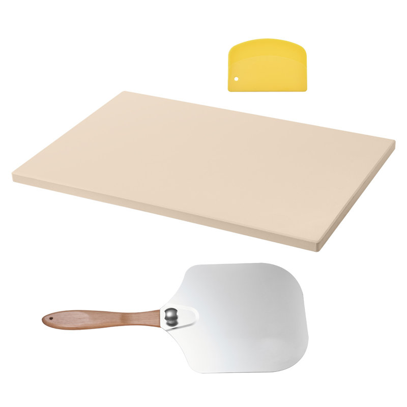 Pierre à pizza, pierre à pizza rectangulaire en cordiérite 20 x 14 x 0,6 po, pierre de cuisson résistante à la chaleur de 1450,, très grande pierre à cuisson avec pelle en métal, grattoir, pour four de cuisine, barbecue