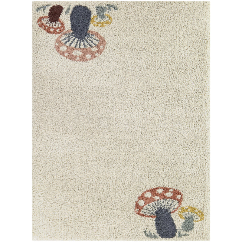 Tapis en polypropylène tissé à la machine en crème / bleu / orange Madisson, Rectangle 5 pi 3 po x 7 pi