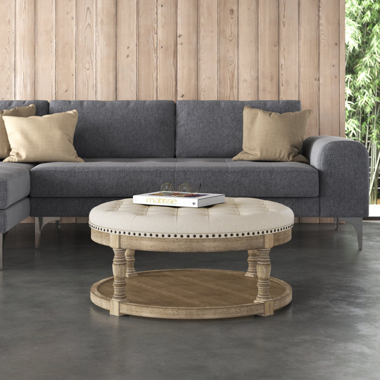 Kat Farmhouse Upholstered Storage Button-tufted Ottoman