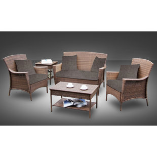 Wicker 4 - Person Patio Conversation Set with Cushions