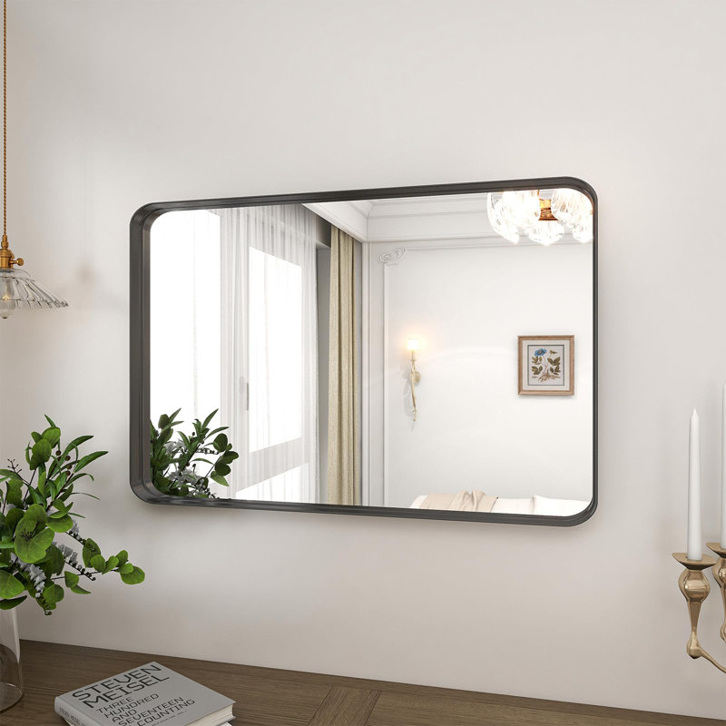 Wall Mount Mirror, 38.78" x 26.18", Black