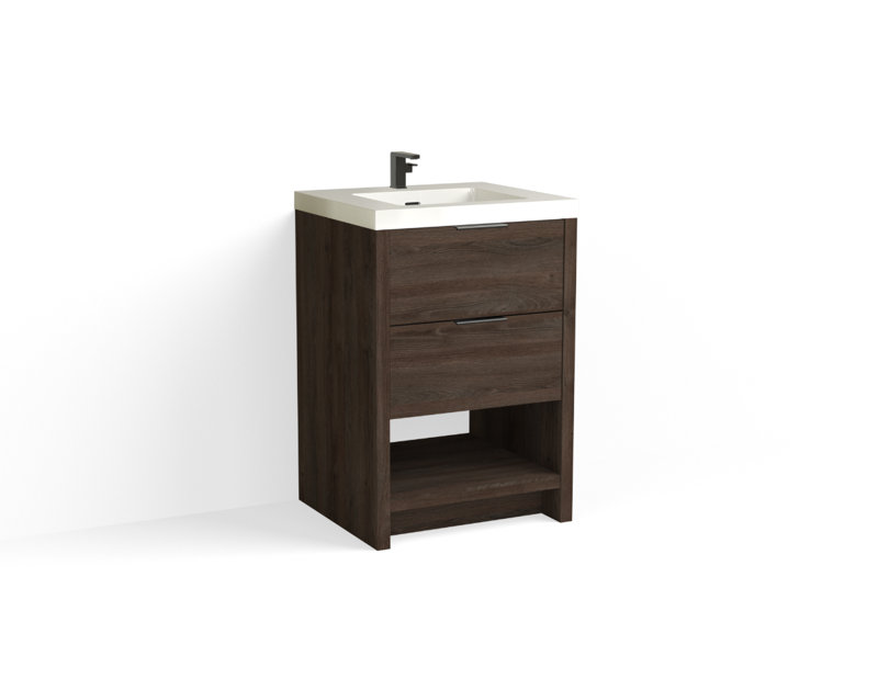 Vue 24" W Freestanding Single Bathroom Vanity, Glossy White/Single, Matte Black, White Nanomatte