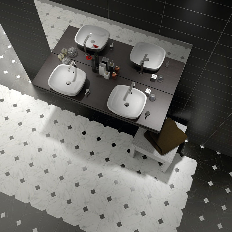 Lisbon Black With White Dot Floor and Wall Porcelain Tile, Black