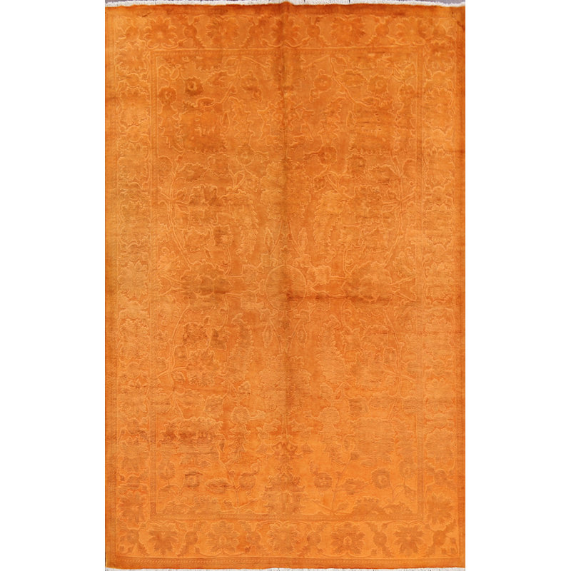 Tapis orange / rouille en laine noué à la main de conception unique 5 pi 11 po x 8 pi 11 po
