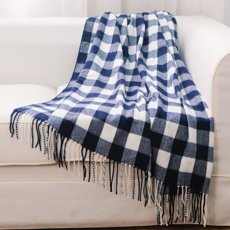 Hand Woven Throw Blanket, Indigo and White