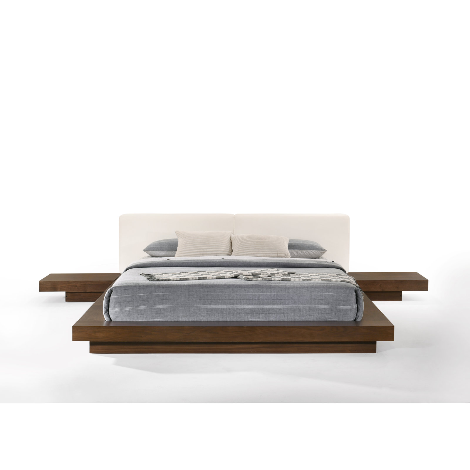 Andzela Upholstered Panel Storage Bed, Walnut/White, Eastern King