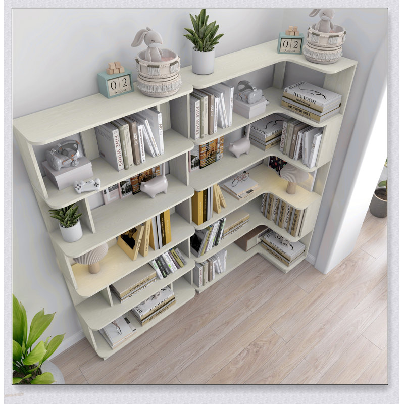 Bibliothèque de coin polyvalente et peu encombrante avec combinaison libre et extensible, ensemble de 2 tablettes de présentation en plusieurs couleurs pour des agencements flexibles
