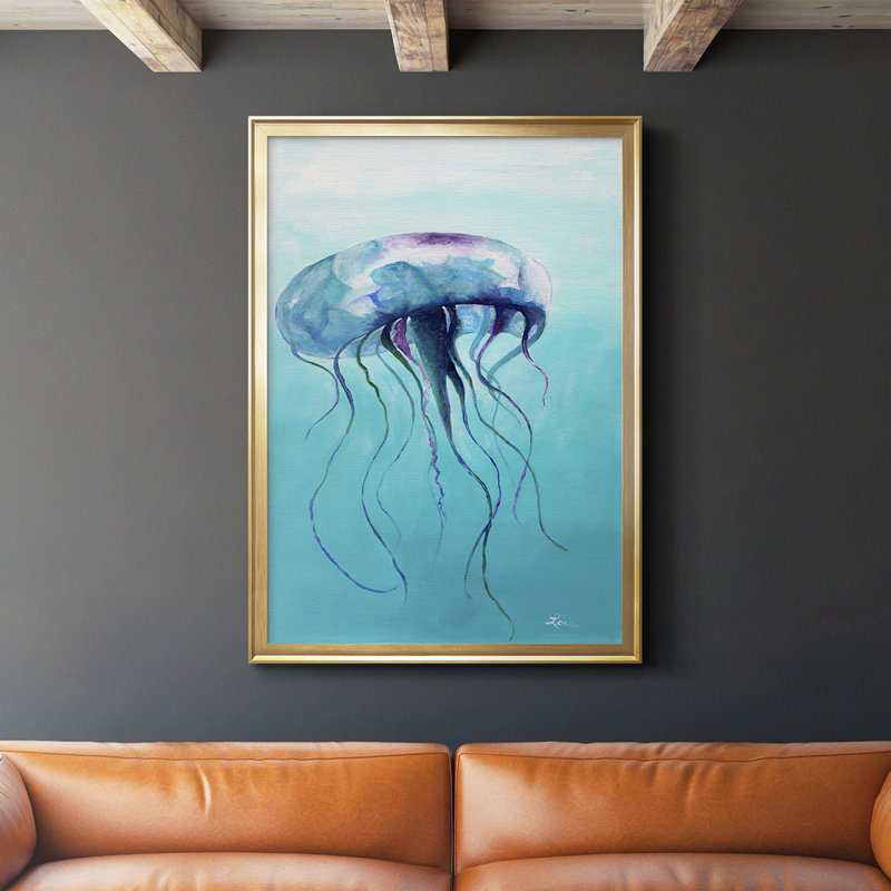 «Jelly Fish», reproduction encadrée de qualité supérieure - prête à être accrochée, Or, H 24,5 po x l 18,5 po x P 1 po