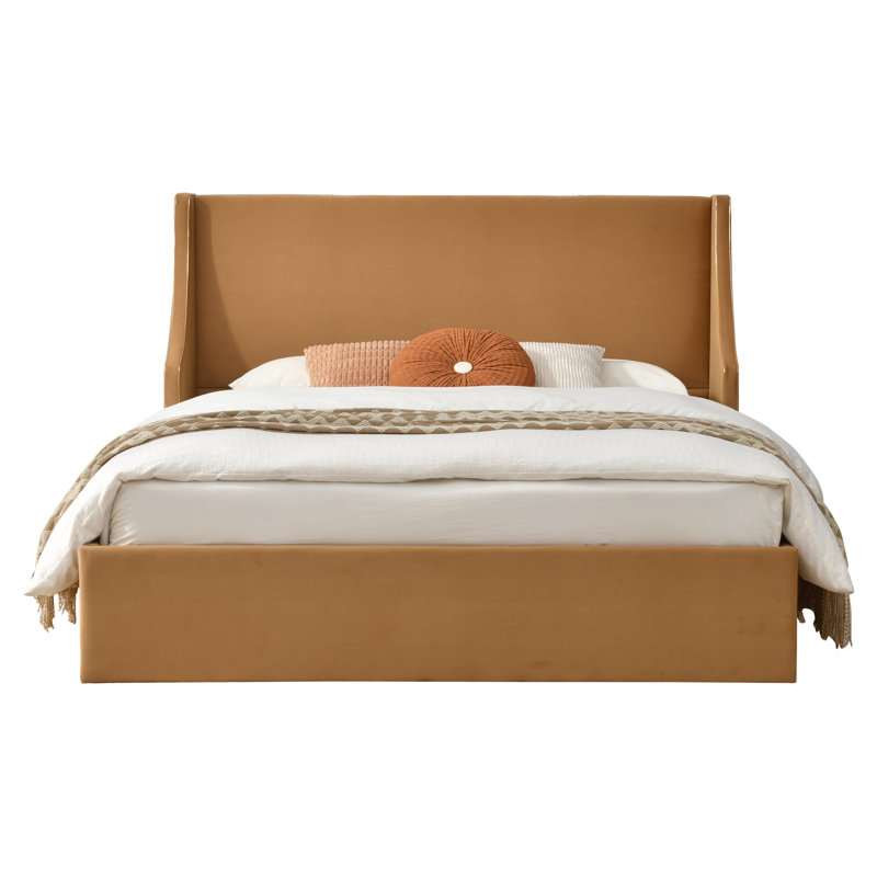Lit plateforme tapissier avec rangement Linvel, Double, Velours kaki