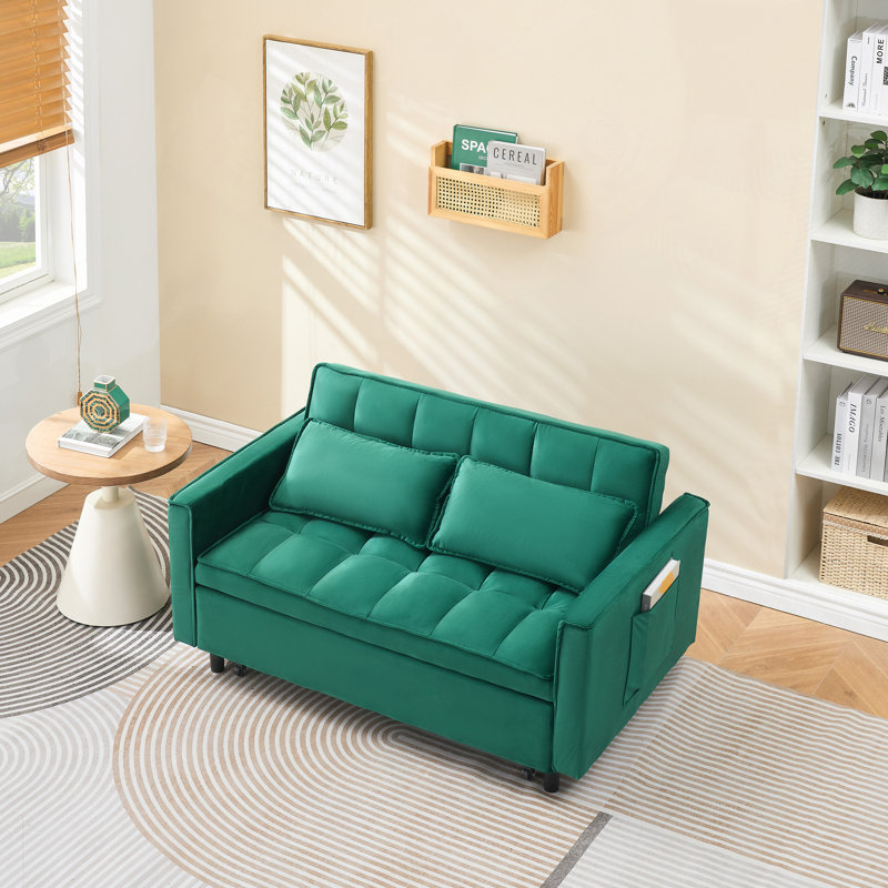 Canapé-lit en velours de 55 po, élégant et pratique, avec poches de rangement, interprétant intelligemment la conversion trois-en-un