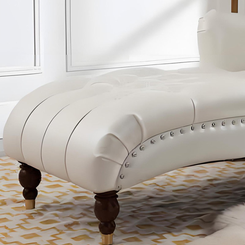 Chaise longue élégante de qualité loisir, Brun foncé/or, Accoudoir à droite (vu de face), Blanc perle