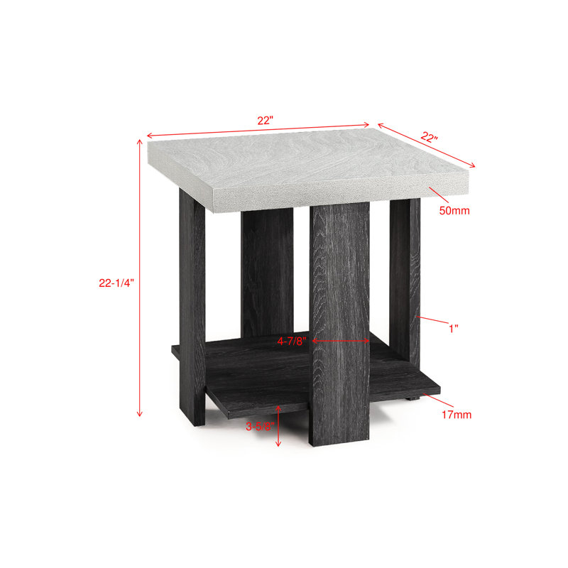 3 tables de cocktail avec plateau en bois gris - tables basses rectangulaires et 2 tables de bout carrées pour la vie moderne, tables de décoration de salon en bois simples à installer, style