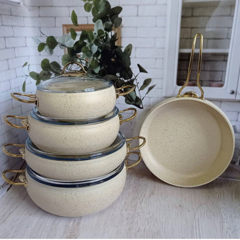 Mimi 9 - Piece Non-Stick Stoneware Cookware Set, Ivory