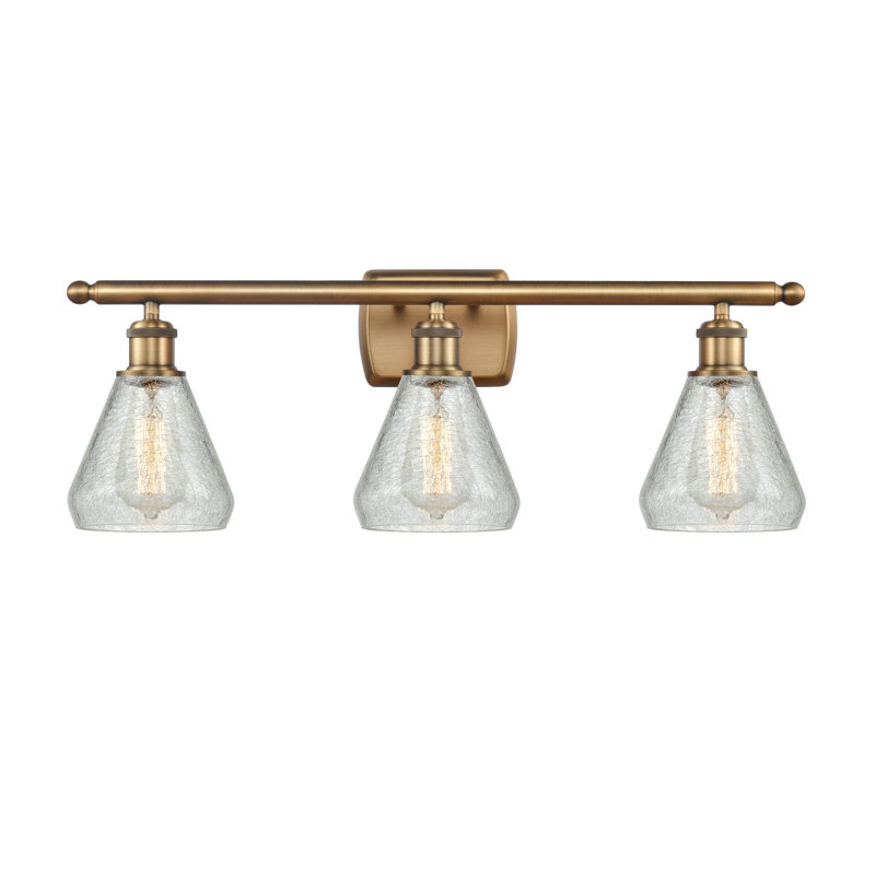 Berlin 3 - Light Dimmable Vanity Light, Clear Crackle, 60 Watt Vintage Incandescent Bulb, Brushed Brass