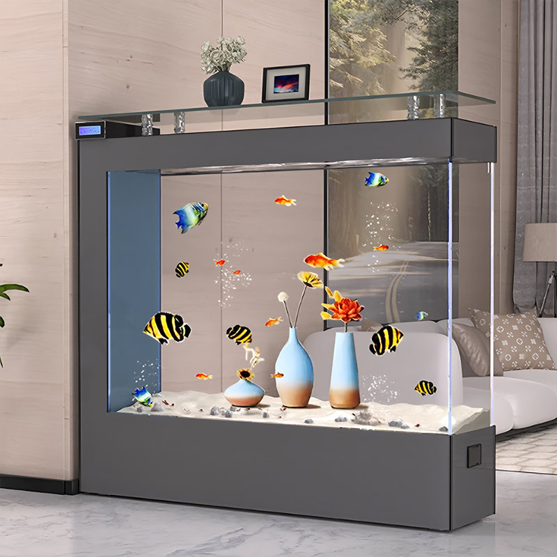 55.12"Modern large rectangular ultra-clear glass ecological aquarium, 54.33" H x 55.12" W x 13.78" D