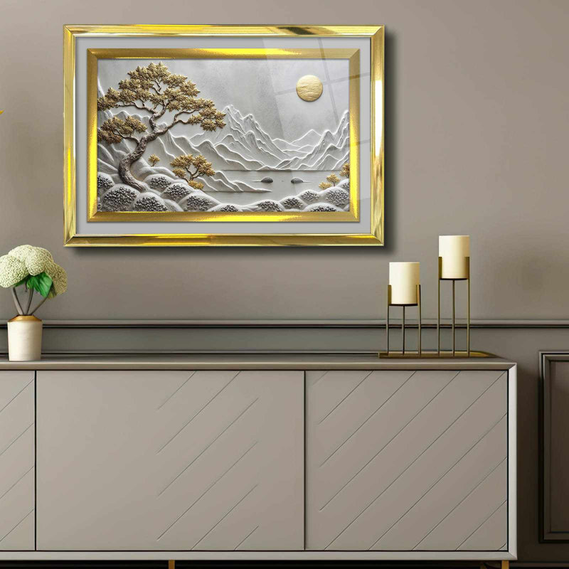 Élégante peinture décorative encadrée, 17,0 po x 25,6 po | 100% verre acrylique (épaisseur: 0,04 pouce) et cadre en bois massif (épaisseur: 1,0 pouce) | Art mural parfait pour le salon, la chambre à coucher et le bureau