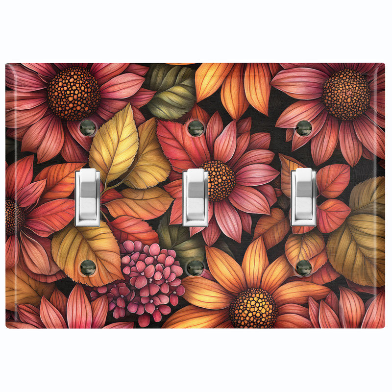 Couvercle de plaque d'interrupteur en métal; Bascule 3 bandes US standard - Fleurs d'automne rustiques, Triple # 3