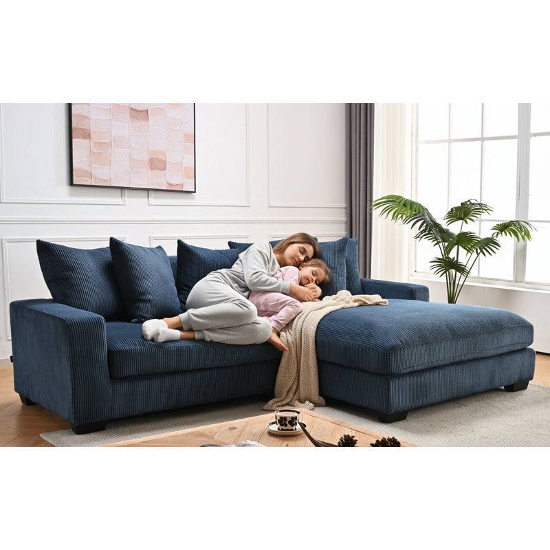 2 - Piece Upholstered Sectional, Right Hand Facing, Blue Corduroy