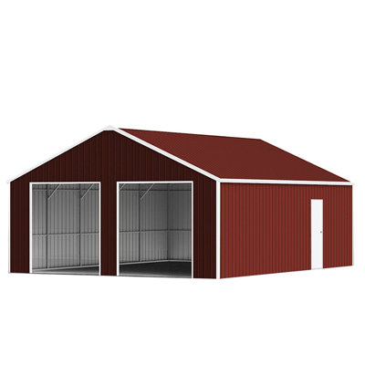 33Ft X 25Ft Metal Storage Shed, Reinforced Roof, 6" " Concrete Anchors, Two Frame Doors, Q235