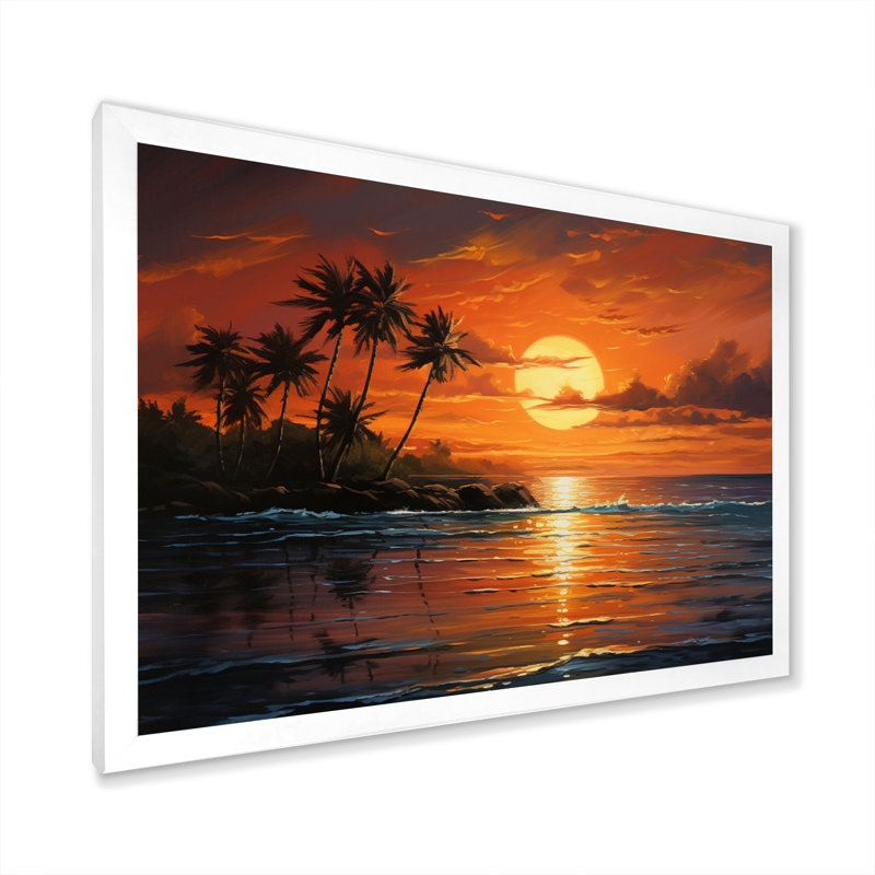 Caraibe Island Sunset I - impression, H 16 po x l 32 po x P 1 po, Cadre photo blanc