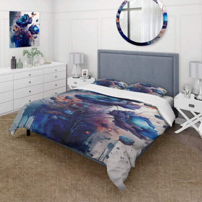 Vibrant Blue Flower Bouquet II - Ensemble de housse de couette Bouquet floral - Polyester microfibre