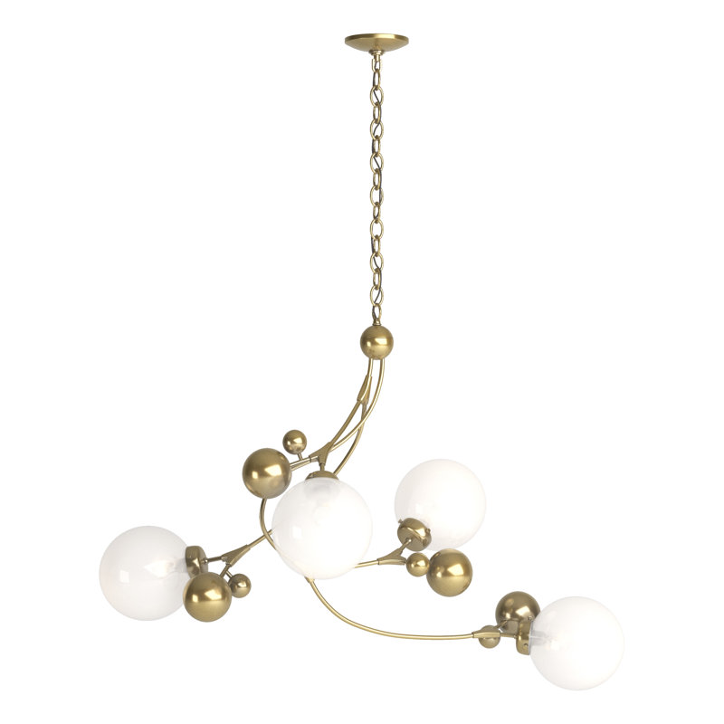 Sprig 4 - Light Unique/Statement Geometric Chandelier, Opaline, Modern Brass