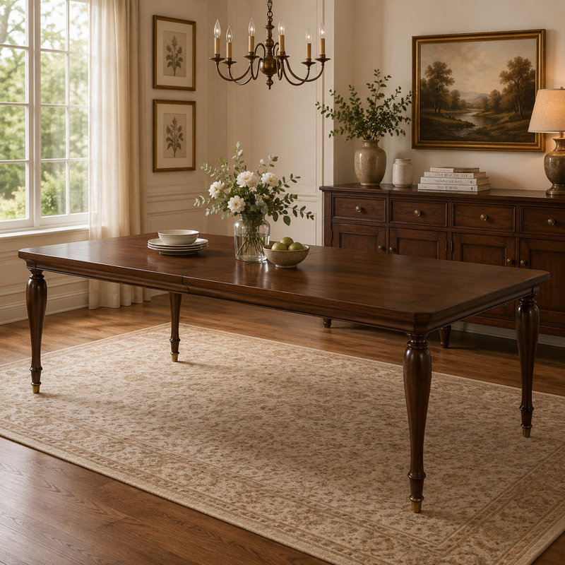 Table de salle à manger extensible Raam, pieds tournés, brun cerise 76-94 po