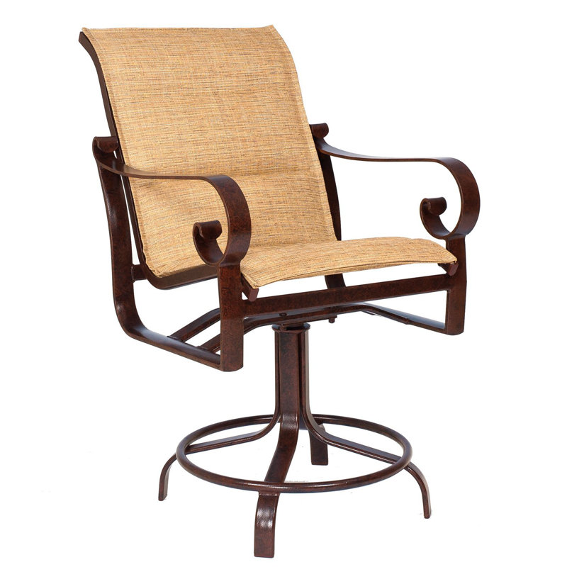 Tabouret de comptoir pivotant rembourré Sling, Brun châtaigne, Étain
