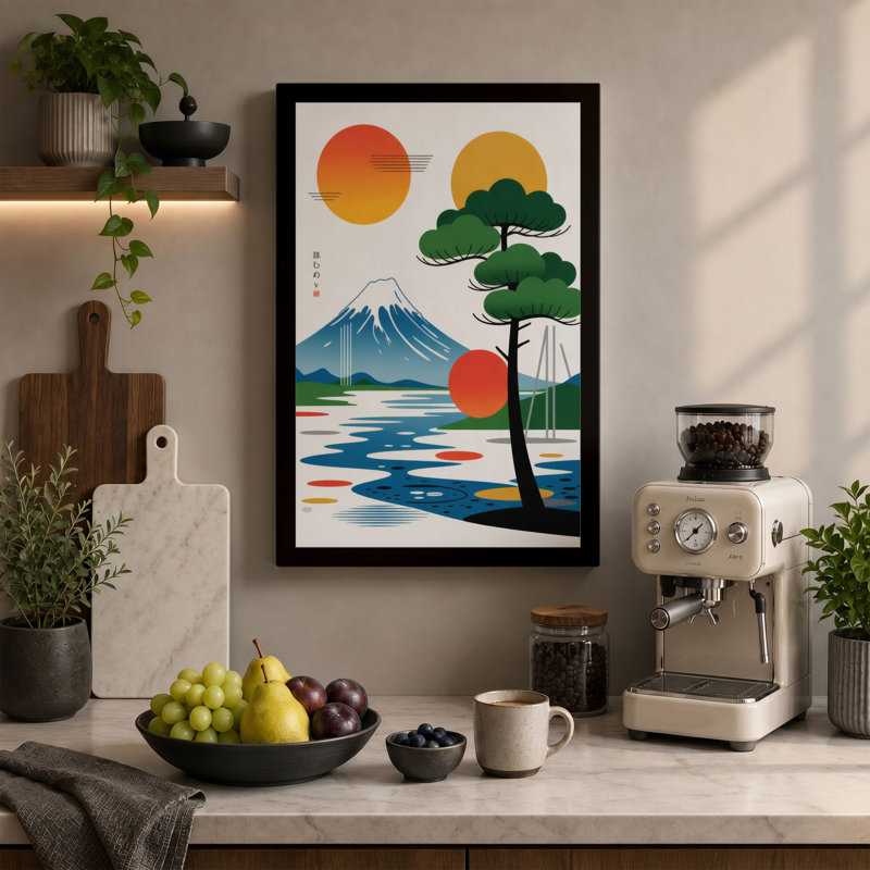 Mount Fuji at Dawn Japandi - Wrapped Canvas, 36x24 - 91.4 x 61.0 cm, Terracotta Border