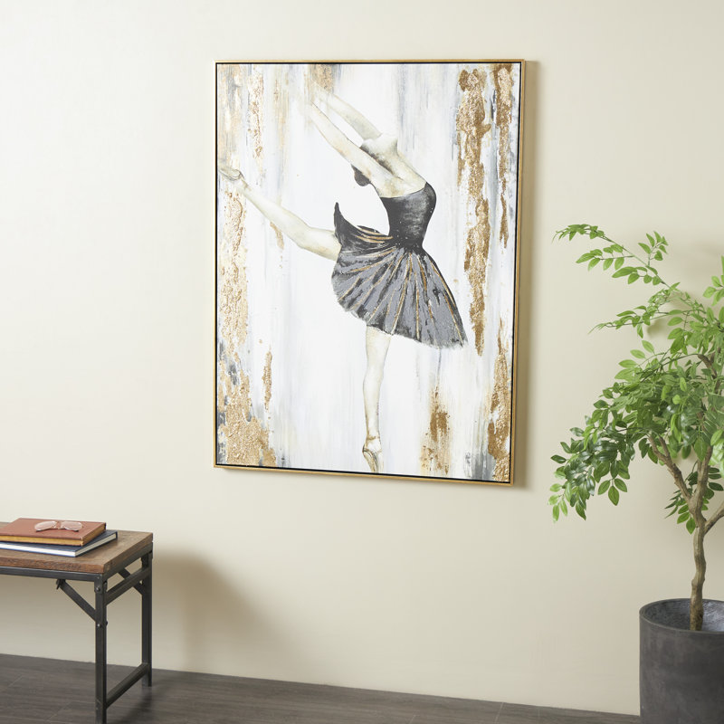 Toile, danseuse de ballet, art mural encadré doré avec décorations noires et dorées