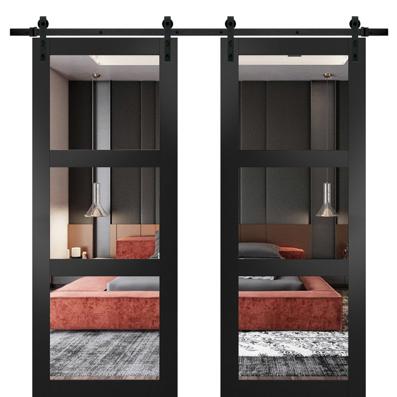 Portes de grange intérieures en verre transparent Lucia, Noir, 36 po x 96 po