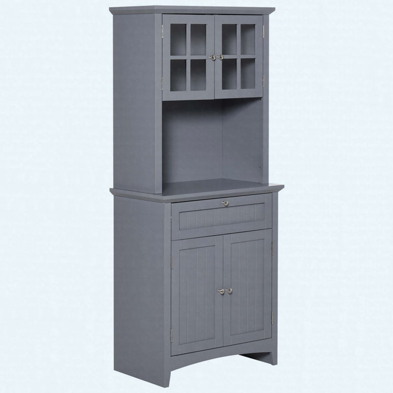 Armoire de cuisine de 64,5 po de hauteur avec 4 portes, tiroir central et tablettes réglables - Huche de rangement autoportante