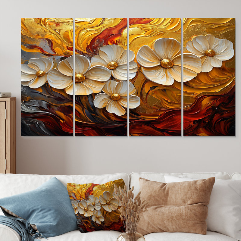 Fleurs d'or dorées - fleurs sauvages - Art mural traditionnel, 4, H 28 po x l 48 po