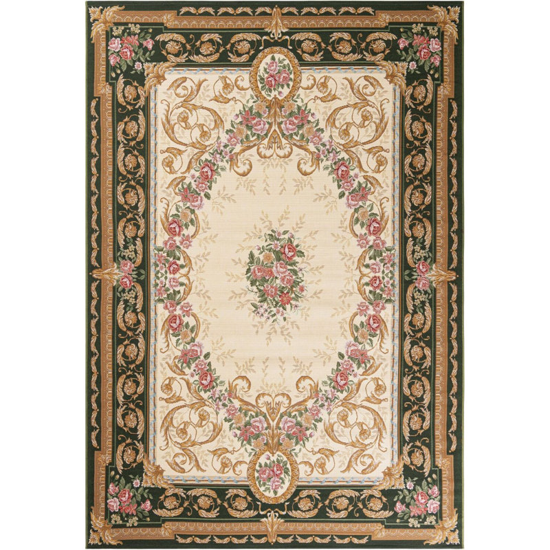 Tapis traditionnel d'extérieur Nil vert et ivoire