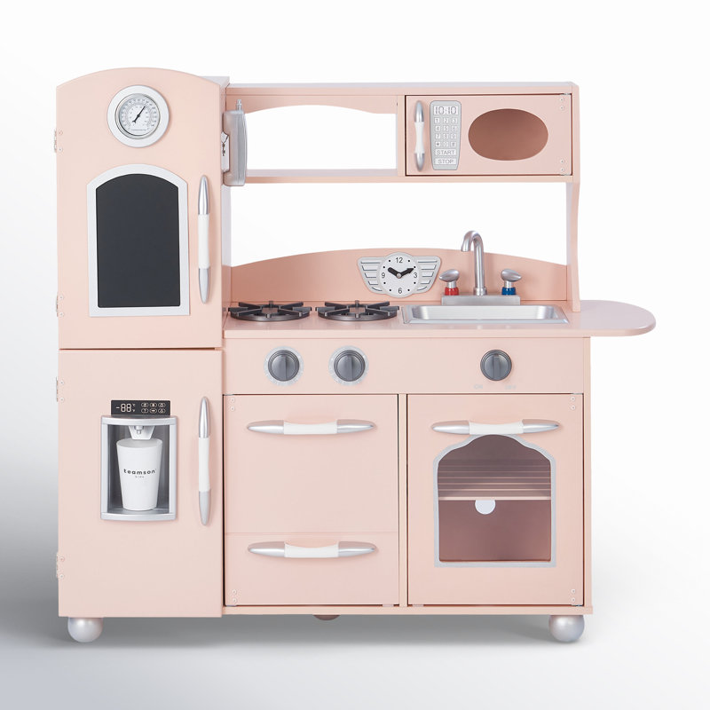 Cuisine de jeu en bois pour enfants avec tableau noir, semblant de machine à glaçons et accessoires Teamson Kids, Rose