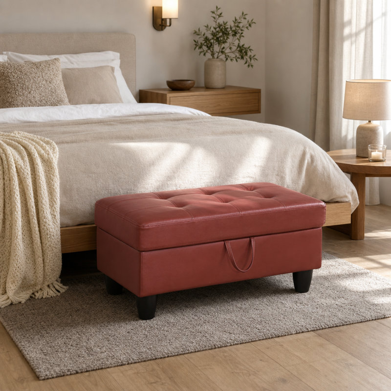 Repose-pieds de rangement en similicuir rouge, Rouge