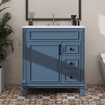 30 Inch Bathroom Vanity With Ceramic Sink  Construction 2 Drawers Adjustable Shelf Storage Cabinet
