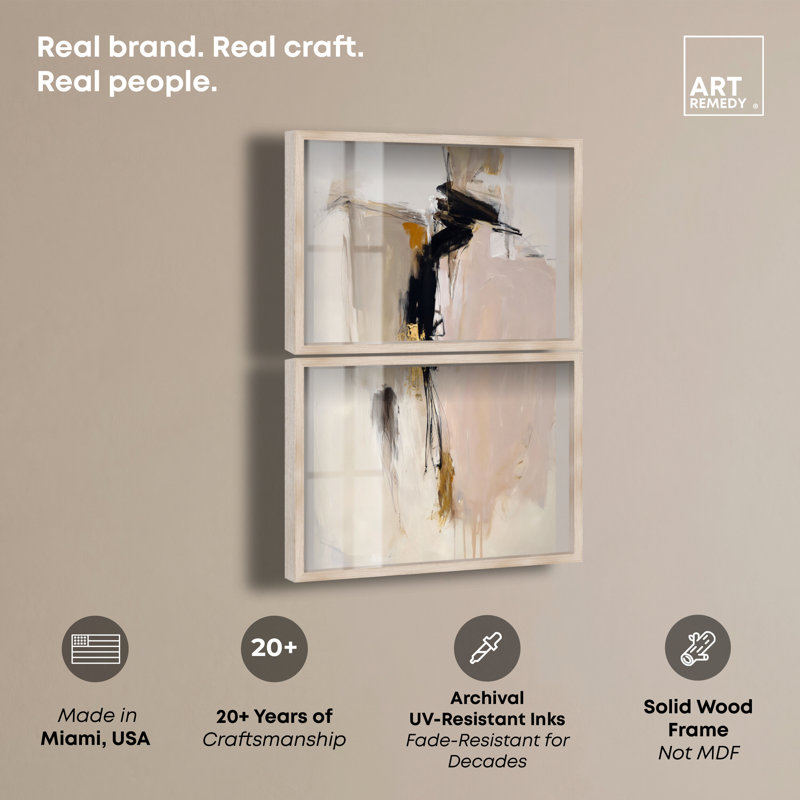 Ensemble décoratif bohème minimaliste Desert Breath I Shadowbox Print par Art Remedy, cadre blond, 44 x 33, Cadre blond