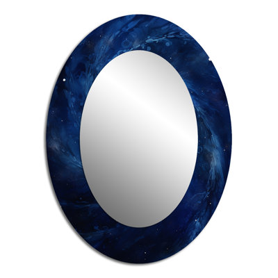 Blue Swirl Wave Spiral IV - Abstract Oval Decorative Mirror On Metal