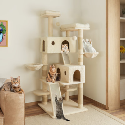 Arbre à chat avec poteaux à griffes et poteaux à griffes 65,7 po H inclus avec plateformes et hamac