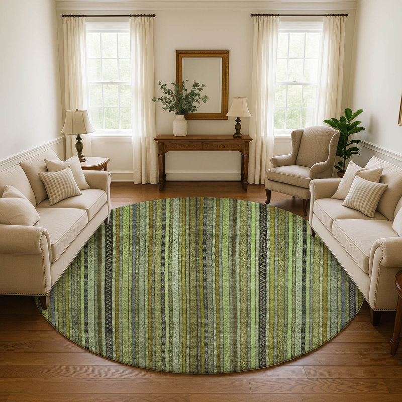Premium Machine Washable Baford AMF1654 Stripes Rug, Round 8'