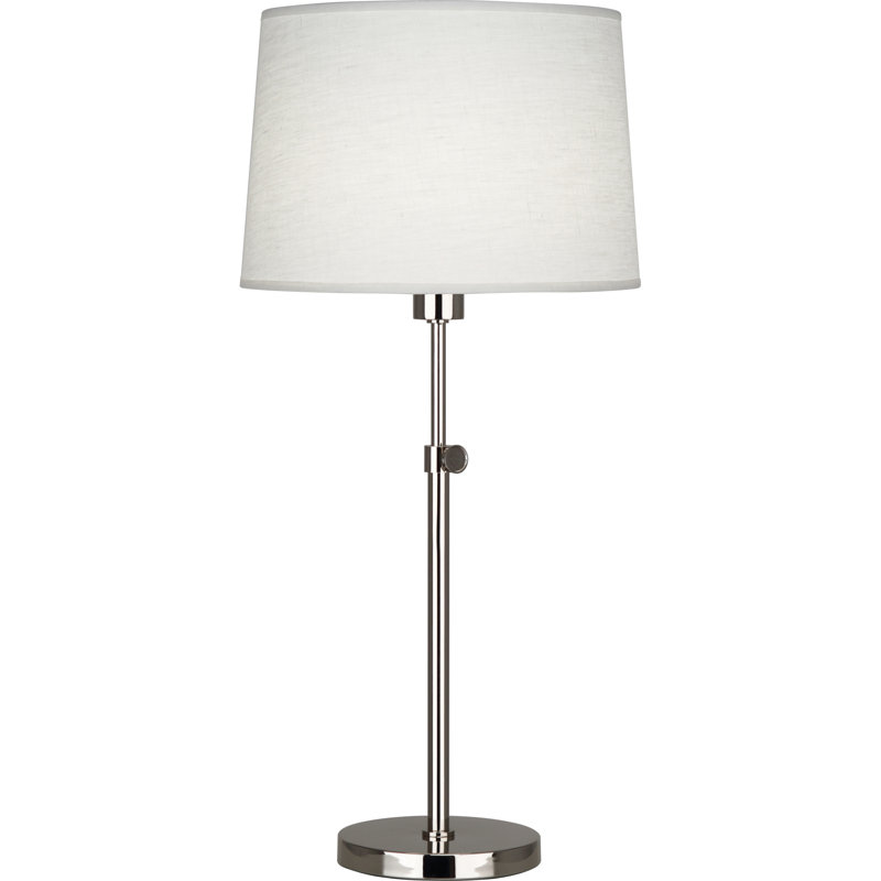 Lampe de table à hauteur réglable Srkashlteni avec abat-jour en lin huître - luminaire contemporain pour espaces transitionnels